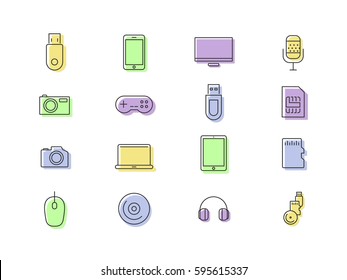 Computer accessories and gadgets icon set.