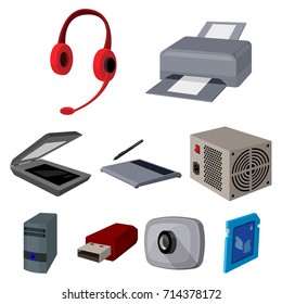 Computer accessories. Headphones, computer parts, accessories.Personal computer icon in set collection on cartoon style vector symbol stock illustration.