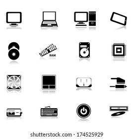 Computer and accessories icon isolated on white with shadow