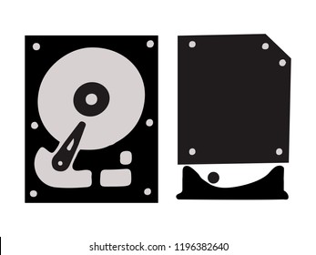 Computer Accessories icon, logo, symbol, sign. Hard drive, CD Rom Drive isolated on white background. 2D simple flat style graphic design. Black and white color. Vector EPS10