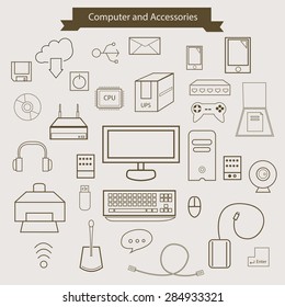 Computer and Accessories. outline icons.