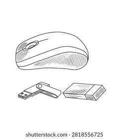 Computer accessories set with wireless mouse and flash drive illustration