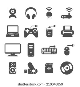 computer and accessory icon set, each icon is a single object (compound path), vector eps10