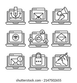 Computer activities icon design with outline style