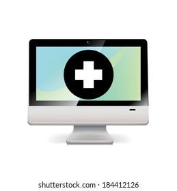 computer and add sign isolated on white background