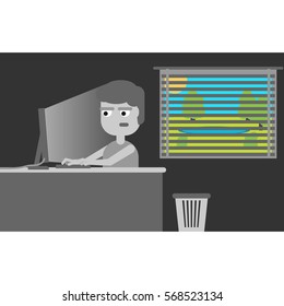 Computer addiction, gamer, nerd, hikikomori, homebody, Internet Addiction vector illustration