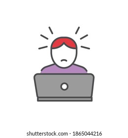 Computer addiction line color icon. Sign for web page, mobile app