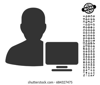 Computer Administrator icon with black bonus men pictures. Computer Administrator vector illustration style is a flat gray iconic symbol for web design, app user interfaces.
