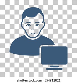 Computer Administrator vector icon. Illustration style is flat iconic blue symbol on a chess transparent background.