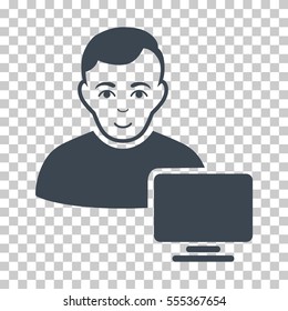 Computer Administrator vector pictogram. Illustration style is flat iconic smooth blue symbol on a chess transparent background.