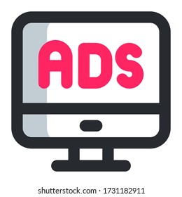 Icono de anuncios informáticos, icono de publicidad publicitaria de anuncios para interfaz de usuario y sitio web