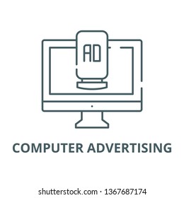 Computer advertising line icon, vector. Computer advertising outline sign, concept symbol, flat illustration