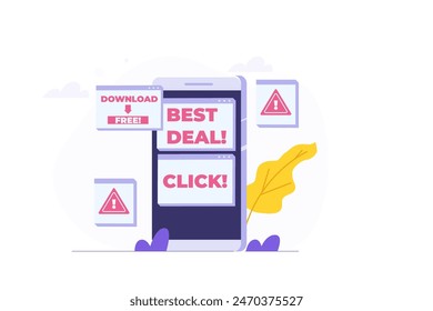 Computer adware attack, spam, internet advertising concept. Vector illustration
