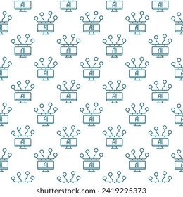 Computer with AI vector Artificial Intelligence concept linear seamless pattern