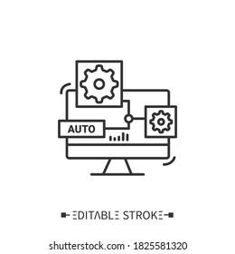 Computer aided design line icon. CAD. Automated product engineering. Smart engineering.Production modification and optimization.Stages and elements of a successful production cycle. Editable stroke