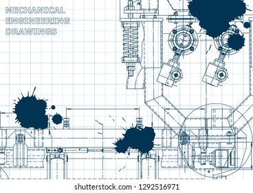 Computer aided design systems. Blueprint, scheme. Blue Ink Blots