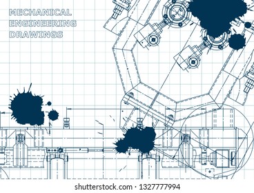 Computer aided design systems. Blueprint, scheme, plan, sketch Technical Blue Ink Blots