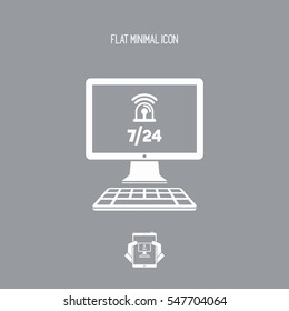 Computer alarm siren protection 7/24 - Vector flat icon