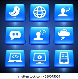 Computer Alerts with Internet Search and Bookmark Tools on Blue Square Buttons