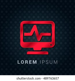 Computer Analyisis Red chromium precious metallic 3D Icon / Logo Design