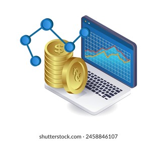 Análisis computacional de infografías de desarrollo de negocios ilustración 3d isométrica plana