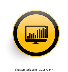 Computer analysis icon design on yellow button background,clean vector
