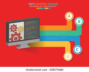 Computer analysis info graphic on red background,vector