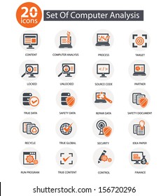 Computer analysis and seo concept icons,vector