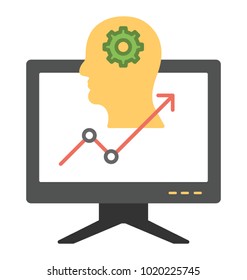 
Computer analytics, business growth flat design icon
