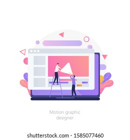 Computer animation designer, motion graphic design, video editor vector. Metaphor concept modern flat illustrations