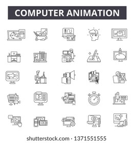 Computer animation line icons, signs set, vector. Computer animation outline concept, illustration: animation,computer,devideo,technology,web
