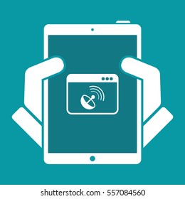 Computer and antenna connection - Vector flat icon