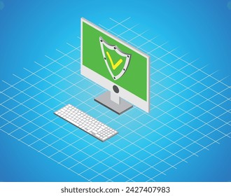 Computer Antivirus Protection System Isometric. Safe browsing and identity protection concept vector