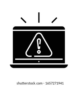 Computer antivirus warning black icon, concept illustration, vector flat symbol, glyph sign.