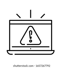 Computer antivirus warning line icon, concept sign, outline vector illustration, linear symbol.