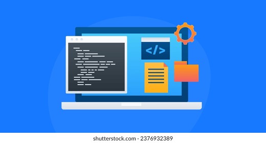 Computer application development, software programming, Mobile app development, application framework - vector illustration with icons