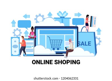 computer application online shopping concept season sales e-commerce flat horizontal vector illustration