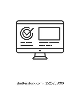 Computer With Approved Checkmark Black Line Icon. Successful Registration, Update Or Download Concept. Agreement, Validation Element. Sign For Web Page, Mobile App. Vector Isolated Object. 