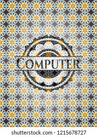 Computer arabesque style emblem. arabic decoration.