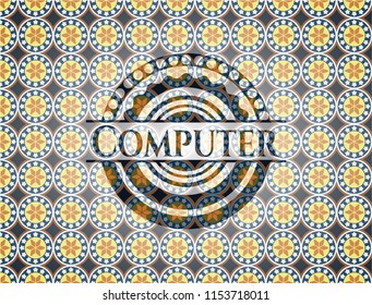 Computer arabic badge. Arabesque decoration.