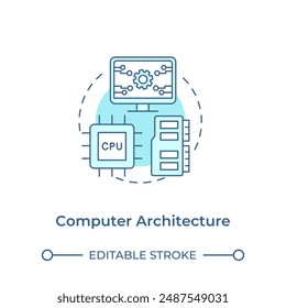 Computer architecture soft blue concept icon. Hardware. RAM, CPU and screen. Computer system components. Round shape line illustration. Abstract idea. Graphic design. Easy to use in article