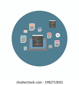 A computer around which various programming languages ​​for sites and programs are located CSS, HTML, C ++, C #