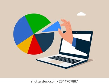 Computer arrange pie chart as to suitable for risk and return. Investment asset allocation and rebalance. Flat vector illustration