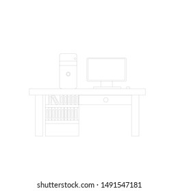 computer arrangement of books and work desks
