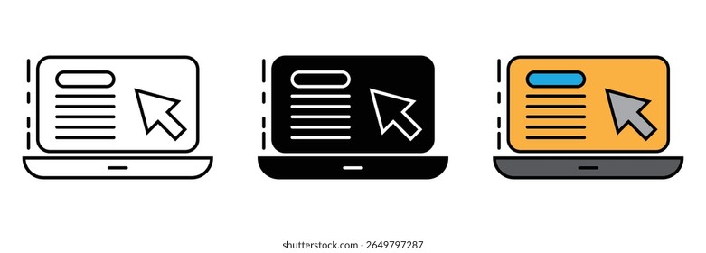 Ilustración de icono de diseño de computadora y flecha con fondo blanco. Vector de icono de computadora y flecha