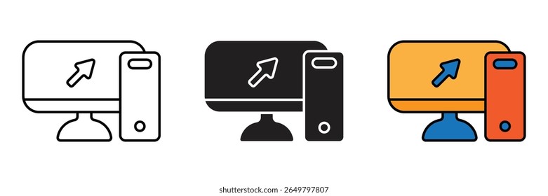 Computer- und Pfeildesign-Symbol mit weißem Hintergrund. Computer- und Pfeilsymbol-Vektor