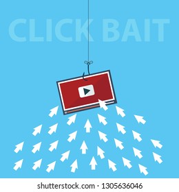 Computer arrow Icons are like Fish gathering to Click a Bait Concept. Editable Clip Art. - Vector illustration