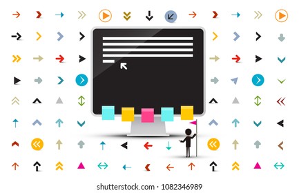 Computer with Arrows. Vector Technology Symbol. Digital Media Icon.