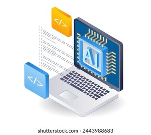 Computer artificial intelligence application flat isometric 3d illustration