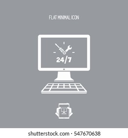 Computer assistance 24/7 full time - Vector flat icon